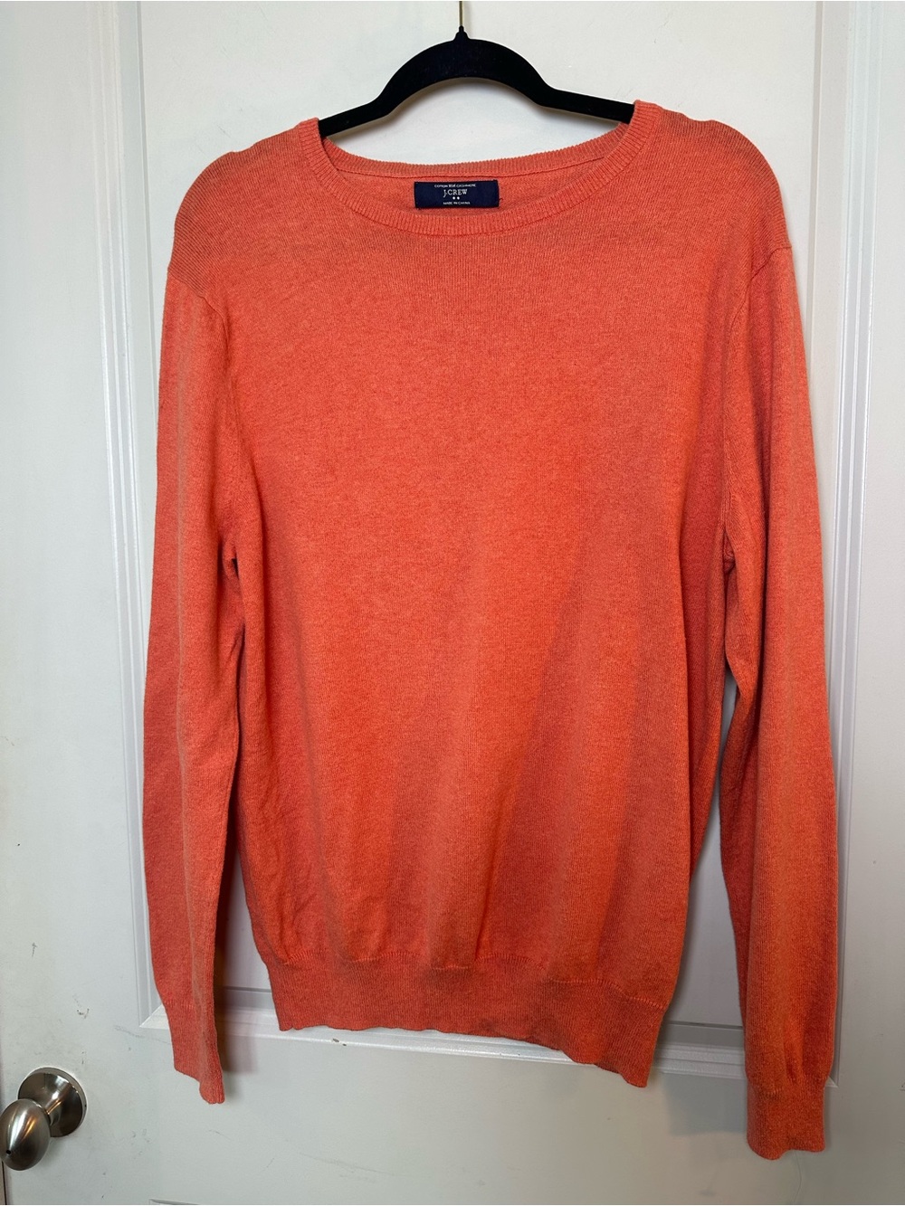 J. Crew Tangerine Orange Cotton/Cashmere Crew Neck lightweight Sweater, Medium